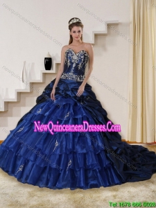 2015 Elegant Embroidery and Beading Strapless Quinceanera Dress in Navy Blue
