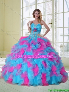2015 Elegant Multi Color Quinceanera Dress with Appliques and Ruffles