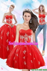 2015 Exquisite Strapless Red Detachable Quinceanera Skirts With Appliques