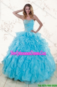 Baby Blue 2015 Elegant Sweet 16 Dresses with Beading and Ruffles