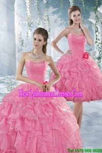 Elegant Baby Pink Quince Dresses with Beading and Ruffles