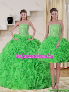 Elegant Strapless Spring Green Quince Dress with Beading and Ruffles