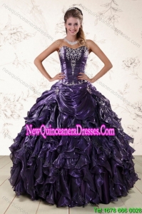 Purple Sweetheart Floor Length Elegant Quinceanera Gowns Embroidery and Ruffles