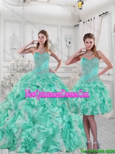 2015 Elegant Sweetheart Quinceanera Dresses in Apple Green with Ruffles and Beading