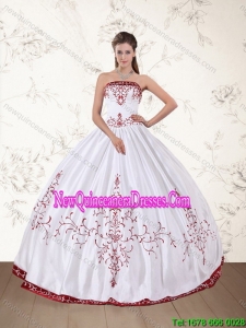 2015 Strapless Floor Length Luxurious Quinceanera Dress in White and Red