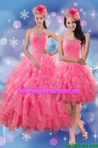 Elegant Rose Pink Quinceanera Dresses with Ruffles and Beading for 2015