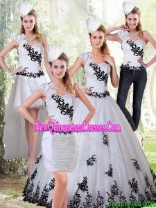 Elegant White and Black Sweetheart 2015 Quinceanera Dress with Black Embroidery