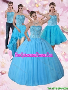 Luxurious Baby Blue Strapless 2015 Quinceanera Dress with Beading