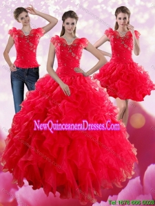 Red Sweetheart Elegant Quinceanera Dresses with Ruffles and Beading for 2015