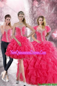 2015 Luxurious Hot Pink Sweetheart Sweet 15 Dresses with Beading and Ruffles