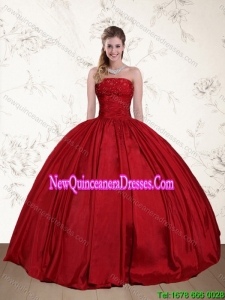 2015 Luxurious Strapless Beading Floor Length Quinceanera Dress in Wine Red