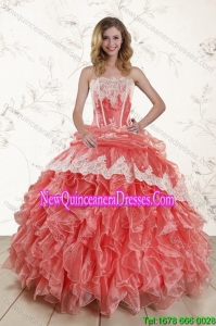 2015 Luxurious Strapless Quinceanera Dresses in Watermelon