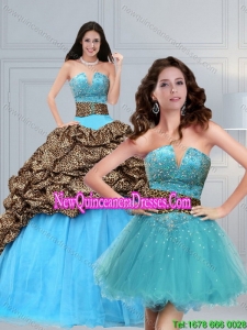 2015 Luxurious Baby Blue Brush Train Beading Quinceanera Dress