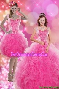 2015 Luxurious Hot Pink Quinceanera Dresses with Beading and Ruffles