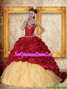Luxurious 2015 Wine Red Brush Train Quinceanera Dress with Sweetheart