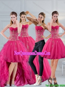2015 Hot Pink Sweetheart Quinceanera Dress with Appliques and Beading
