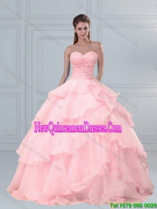 2015 Popular Pink Sweetheart Beaded Quinceanera Dresses with Ruffled Layers