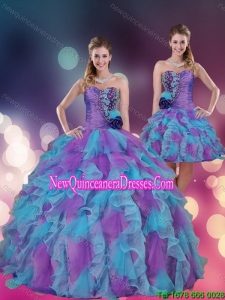 2015 Strapless Multi Color Quinceanera Dress with Beading and Ruffles