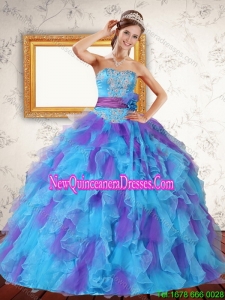 2015 Trendy Ruffles and Sash Strapless Quinceanera Dress in Multi Color