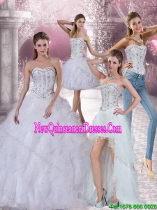 White Sweetheart 2015 Quinceanera Dress with Ruffles and Beading