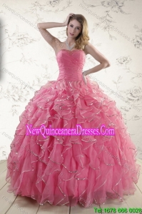 2015 Elegant Rose Pink Quince Dresses with Paillette and Ruffles