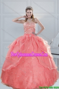 2015 Fabulous Watermelon Quinceanera Dresses with Beading