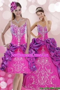 Multi Color Sweep Train 2015 Quince Dresses with Pick Ups and Embroidery