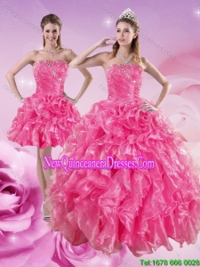 Sturning Hot Pink Quince Dresses with Beading and Ruffles for 2015