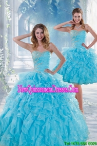 2015 Beautiful and New Style Baby Blue Sweet 16 Dresses with Beading and Ruffles