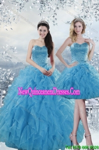 2015 Fashionable and New Style Baby Blue Dresses for Quince with Beading and Ruffles
