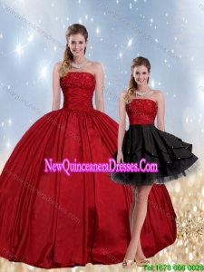 2015 New Style Strapless Beaded Quinceanera Dress in Red and Black