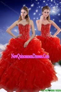 2015 Perfect and New Style Red Sweet 15 Dresses with Beading and Ruffles