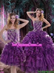 2015 Pretty and New Style Purple Dresses for Quince with Appliques and Ruffles
