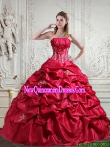 2015 Unique and New Style Appliques and Pick Ups Red Sweet 16 Dress
