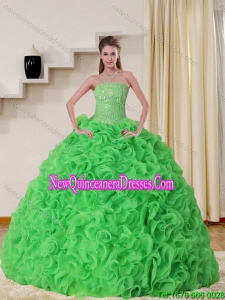 Cheap New Style Strapless Spring Green Quinceanera Dress with Beading and Ruffles