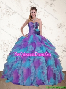 Cute and New Style Strapless Beading and Ruffles Multi Color Sweet 15 Dress