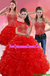 Exquisite and New Style Red Quince Dresses With Beading and Ruffles for 2015