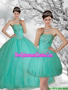 Fashionable and New Style Apple Green Strapless Quince Dress with Appliques and Beading for 2015