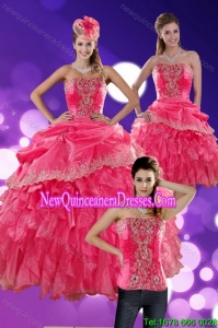 New Style 2015 Hot Pink Quince Dresses with Ruffles and Appliques