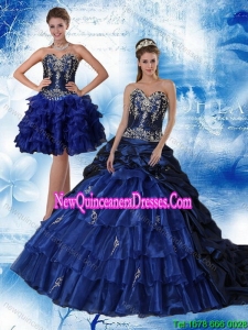 New Style Navy Blue Sweetheart Quinceanera Dress with Ruffles and Embroidery