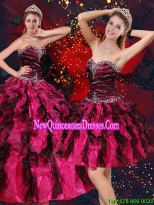 Pretty and New Style Multi Color Sweetheart Quince Dresses with Beading and Ruffles