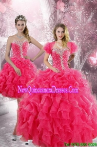 Trendy and New Style 2015 Hot Pink Quinceanera Dresses with Beading and Ruffles