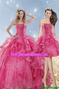 2015 Hot Selling and New Style Pink Dresses for Quinceanera with Beading and Ruffles