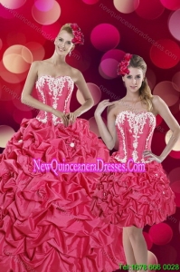2015 Pretty and New Style Hot Pink Sweet 15 Dresses with Pick Ups and Appliques