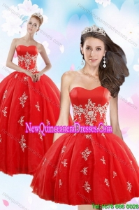 Perfect and New Style Red Quince Dresses with Appliques for 2015