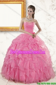 2015 Pretty Baby Pink Beading and Ruffles Quinceanera Dresses
