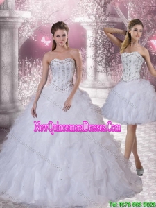 2015 Pretty Sweetheart White Quinceanera Dress with Ruffles and Beading