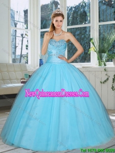 Pretty Baby Blue Sweetheart Beaded Quinceanera Dress for 2015