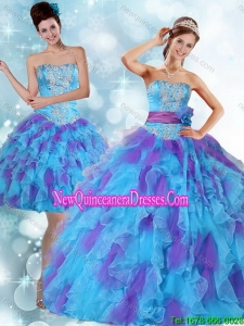 Pretty Beaded Strapless Multi Color Quinceanera Dresses with Ruffles and Sash