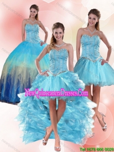 Pretty Beaded Sweetheart Multi Color Quinceanera Dress with Ruffles